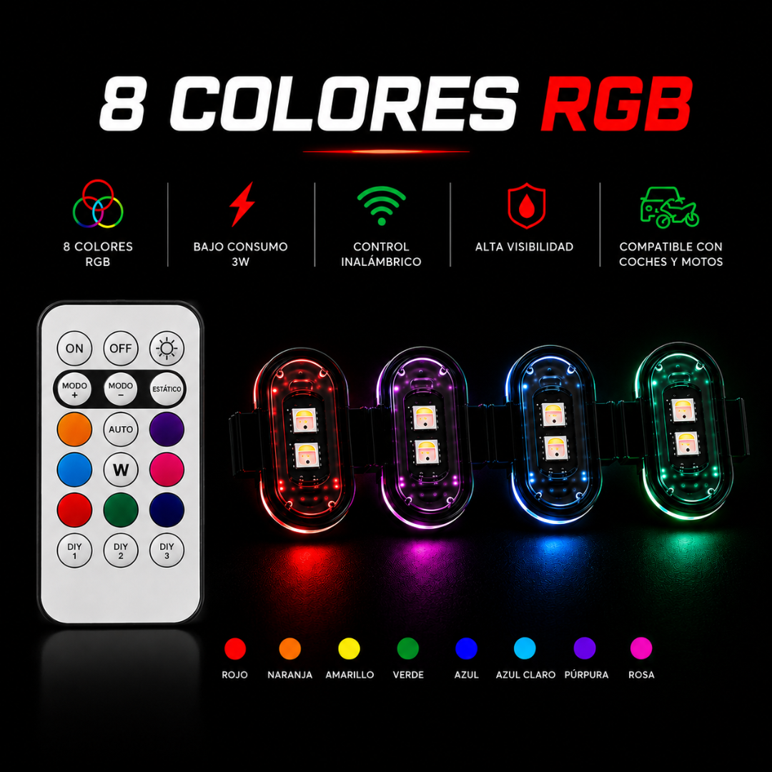 Kit Luces LED RGB para Vehículos - 8 colores